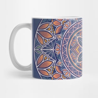 Floral Star Pacific Mandala white on blue Mug